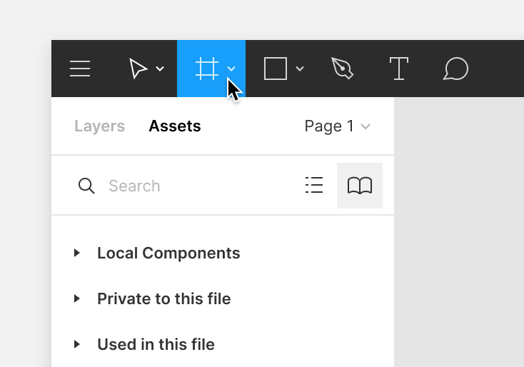 Image showing the location of the frame tool as the third option in the Figma toolbar
